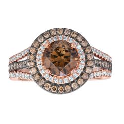 Diamond and Brown Round Double Halo Ring
