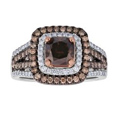 Diamond and Brown Cushion Double Halo Engagement Ring