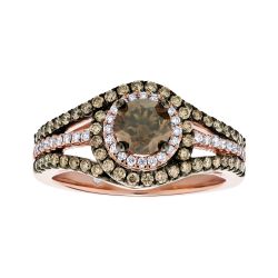 Diamond and Brown Round Double Halo Triple Row Ring
