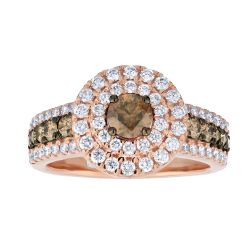 Diamond and Brown Double Round Halo Ring