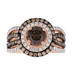 Diamond and Brown Round Double Halo Engagement Ring