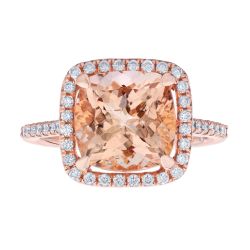 Diamond and Cushion Shaped Morganite Halo Ring