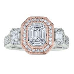 Diamond Emerald Halo Two Tone Milgrain Engagement Rng