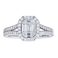 Diamond Emerald Shaped Composite Cluster Split Shank Engagement Ring