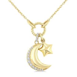 Crescent Moon & Star Charm Diamond Fashion Pendant