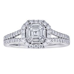 Diamond Asscher Shaped Composite Cluster Split Shank Engagement Ring