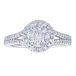 Diamond Round Shaped Composite Cluster Split Shank Engagement Ring