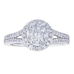 Diamond Round Shaped Composite Cluster Split Shank Engagement Ring