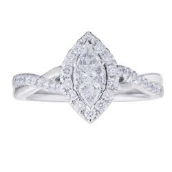 Diamond Marquise Shaped Cluster with Halo and Twisted Shank Engagement Ring