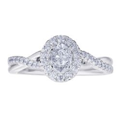 Diamond Oval Shaped Cluster with Halo and Twisted Shank Engagement Ring