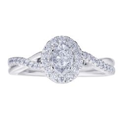 Diamond Oval Shaped Cluster with Halo and Twisted Shank Engagement Ring