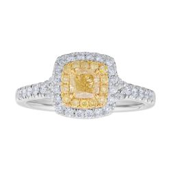 Diamond Yellow Cushion Double Halo Ring