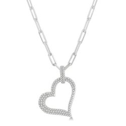 Pave-Set Heart Shape Paperclip Diamond Fashion Pendant