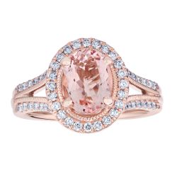 Diamond and Oval Morganite Split Shank Ring