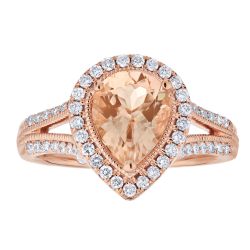 Diamond and Pear Morganite Split Shank Ring