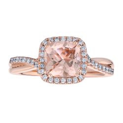 Diamond and Cushion Morganite ByPass Ring