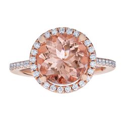  Diamond and Round Shaped Morganite Halo Ring