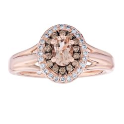 Diamond and Oval Morganite Double Halo Ring
