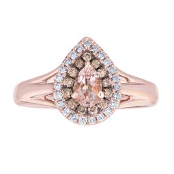 Diamond and Pear Morganite Double Halo Ring