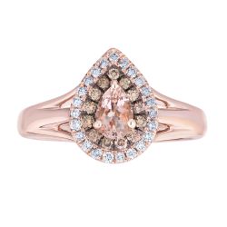 Diamond and Pear Morganite Double Halo Ring