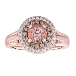 Diamond and Round Morganite Double Halo Ring