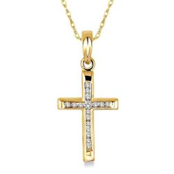 Sabine Kaia Channel Set Cross Diamond Fashion Pendant