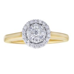 Diamond Round Shaped Cluster Baguette and Round Engagement Ring