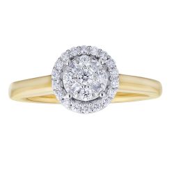Diamond Round Shaped Cluster Baguette and Round Engagement Ring