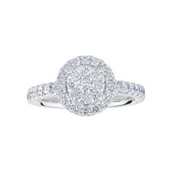 Diamond Round Shaped Cluster Halo Engagement Ring 