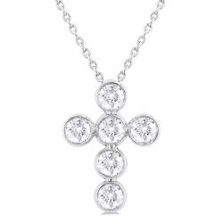 Bramble Ultramarine 6 Stone Bezel Cross Diamond Fashion Pendant