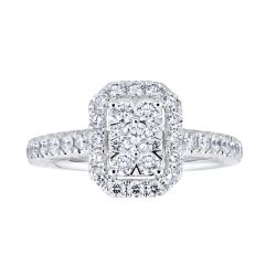 Diamond Emerald Shaped Cluster Halo Engagement Ring 