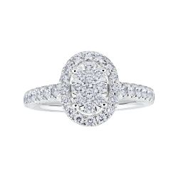 Diamond Oval Shaped Cluster Halo Engagement Ring 