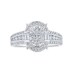 Diamond Oval Shaped Halo Cluster with Triple Row Shank Engagement Ring