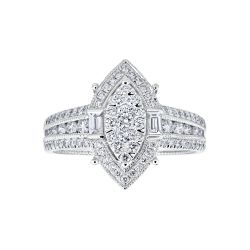 Diamond Marquise Shaped Halo Cluster with Triple Row Shank Engagement Ring