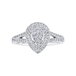 Diamond Pear Shaped Cluster Double Halo Engagement Ring 