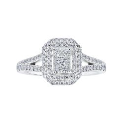 Diamond Emerald Shaped Cluster Double Halo Engagement Ring 