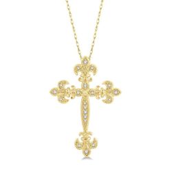 Cross Fleur De Lis Diamond Fashion Pendant