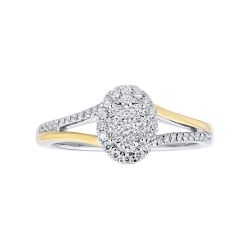 Diamond Oval Shaped Cluster with Halo and Two Tone Shank Engagement Ring