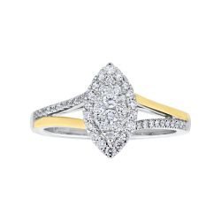 Diamond Marquise Shaped Cluster with Halo and Two Tone Shank Engagement Ring