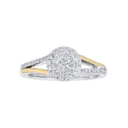 Diamond Round Shaped Cluster with Halo andTwo Tone Shank Engagement Ring