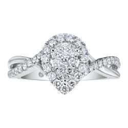 Diamond Pear Shaped Halo Cluster With Twisted Shank Engagement Ring