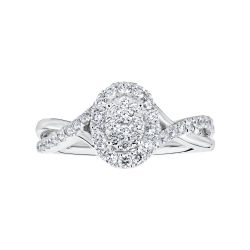 Diamond Oval Shaped Halo Cluster With Twisted Shank Engagement Ring