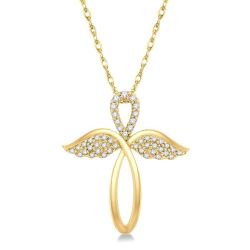 Aeravine Angel Wing Diamond Cross Pendant in 10K Yellow Gold