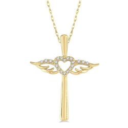 Jasper Thorn Angel Wings Heart Shape & Cross Diamond Fashion Pendant