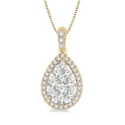 Pear Shape Halo Lovebright Essential Diamond Pendant 0.33CTW in 14K Yellow & White Gold