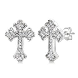 OnRaZen 14K White Gold Diamond Fashion Earrings