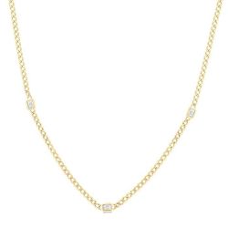 Emerald Shape Bezel Curb & Cuban Station Diamond Necklace