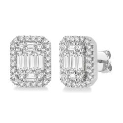 Emerald Shape Halo Fusion Diamond Earrings