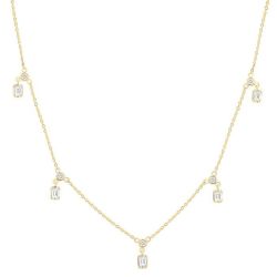 Emerald Shape Diamond Dangle Station Necklace