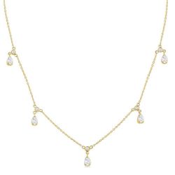 Pear Shape Diamond Dangle Station Necklace